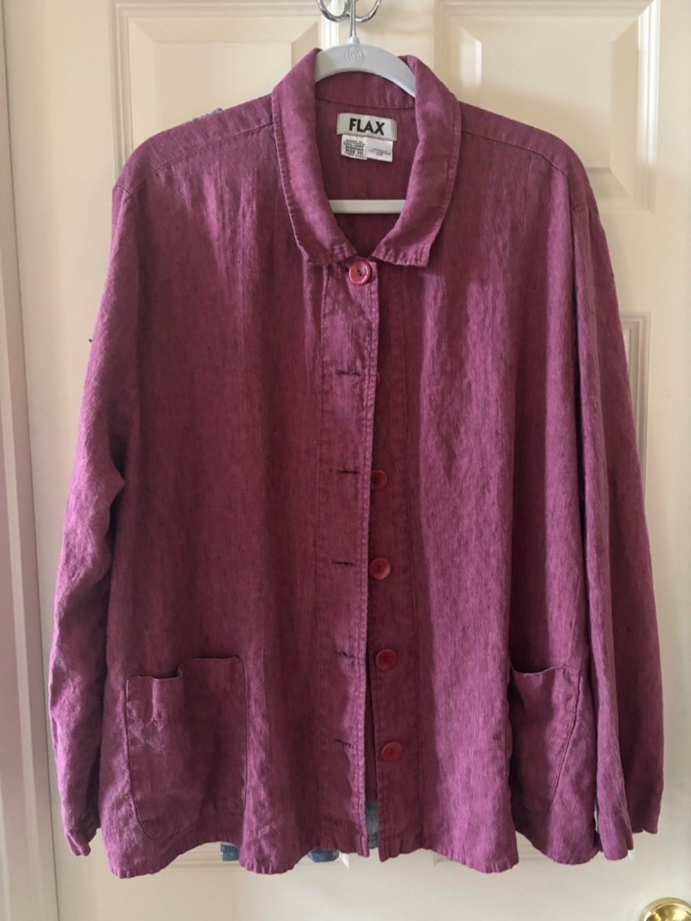 FLAX by Jeanne Engelhart Women's Linen Button-Front Jacket in Plum 3G